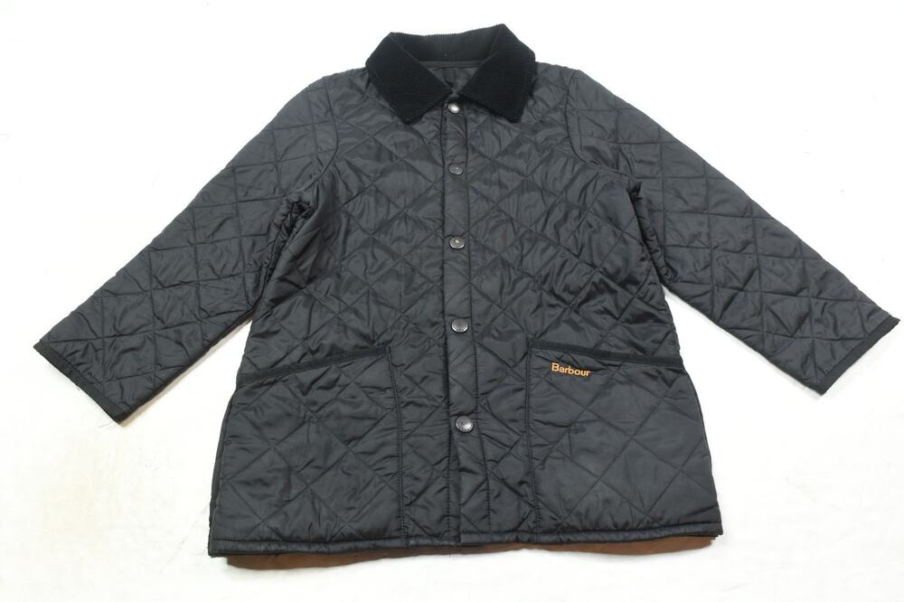 Barbour Liddesdale Quilted Jacket Childrens Medium Black Snap-Front Long Sleeve